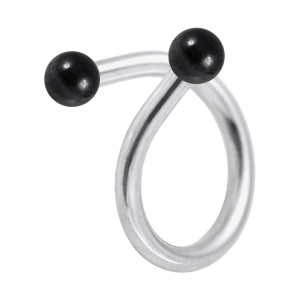 Spiral-Piercing Stahl 316L & Zwei Kugeln Eloxiert Schwarz