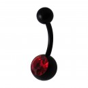 Piercing Nombril Flexible Acrylique Noir Strass Rouge