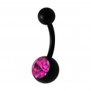 Pink Strass Black Acrylic Flexible Belly Button Ring