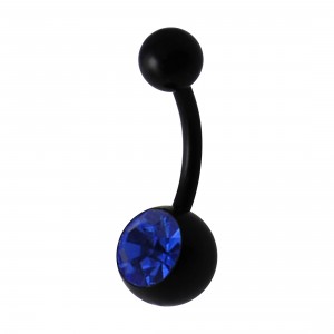 Piercing Ombligo Flexible Acrílico Negro Strass Azul Oscuro