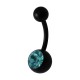 Nombril Flexible Acrylique Noir Strass Turquoise