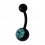 Piercing Nombril Flexible Acrylique Noir Strass Turquoise