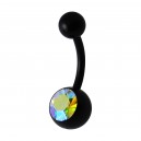 Rainbow Strass Black Acrylic Flexible Belly Button Ring