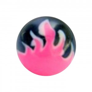 Boule Piercing Langue Acrylique Flamme Rose / Noir