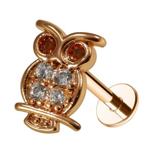 Knorpel-Piercing Stahl 316L Eule Rote Augen Gold Rosa