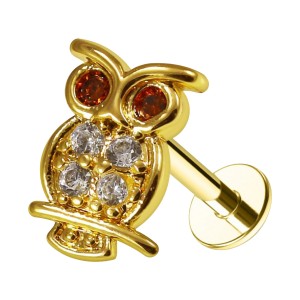 Knorpel-Piercing Stahl 316L Eule Rote Augen Golden