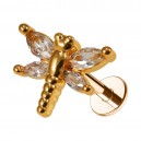 Knorpel-Piercing Stahl 316L Libelle 4 Weiße Strass Gold Rosa