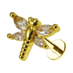 Knorpel-Piercing Stahl 316L Libelle 4 Weiße Strass Golden