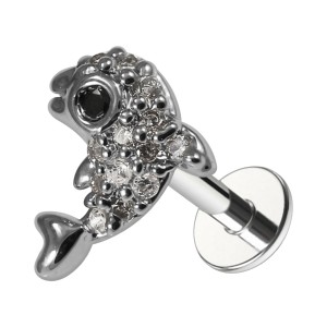 Knorpel-Piercing Stahl 316L Fisch Auge Schwarz Metallisiert