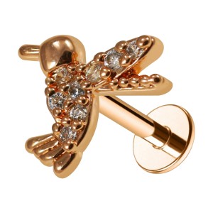 Knorpel-Piercing Stahl 316L Vogel 8 Wei&szlig;e Strass Gold Rosa