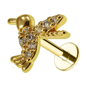 Knorpel-Piercing Stahl 316L Vogel 8 Weiße Strass Golden