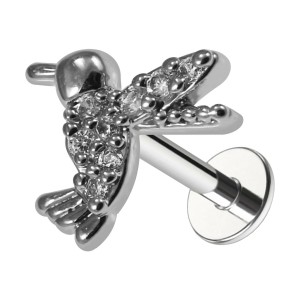 Knorpel-Piercing Stahl 316L Vogel 8 Weiße Strass Metallisiert