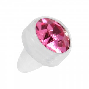 Einzelner Piercing-Aufsatz Push-Fit Bioflex Wei&szlig; Strass Rosa
