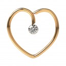 Rose Gold Anodized Heart 316L Steel Daith Ring w/ White Strass