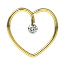 Daith-Piercing Herz Stahl 316L Eloxiert Golden Strass Wei&szlig;