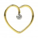 Gold Anodized Heart 316L Steel Daith Ring w/ White Strass