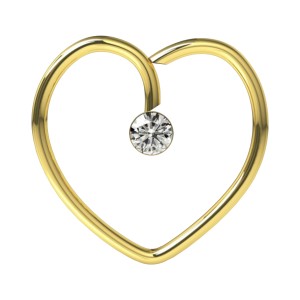 Daith-Piercing Herz Stahl 316L Eloxiert Golden Strass Wei&szlig;