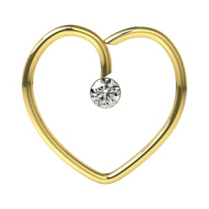 Gold Anodized Heart 316L Steel Daith Ring w/ White Strass