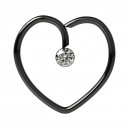 Black Anodized Heart 316L Steel Daith Ring w/ White Strass