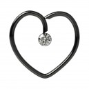 Daith-Piercing Herz Stahl 316L Eloxiert Schwarz Strass Wei&szlig;