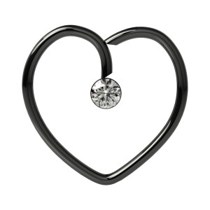 Daith-Piercing Herz Stahl 316L Eloxiert Schwarz Strass Weiß