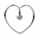 Metallized Heart 316L Steel Daith Ring w/ White Strass