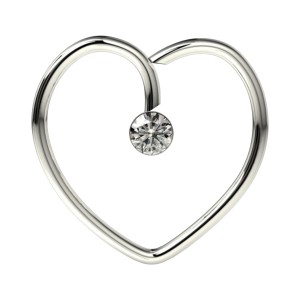 Daith-Piercing Herz Stahl 316L Metallisiert Strass Weiß
