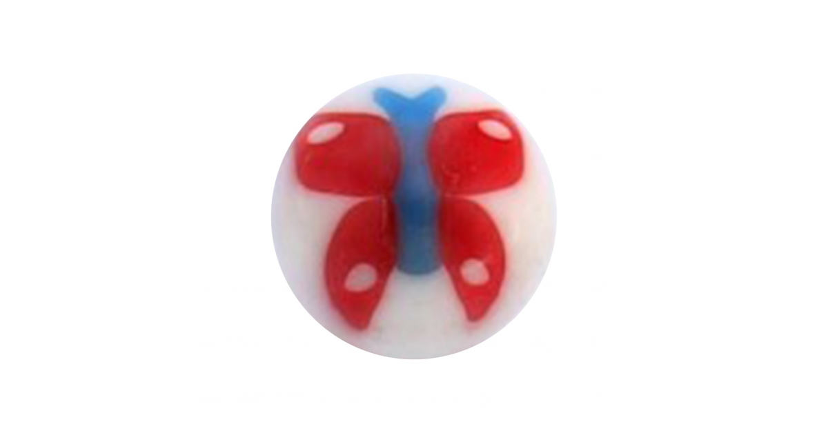 Boule pour Piercing Langue Acrylique Papillon Bleu / Rouge