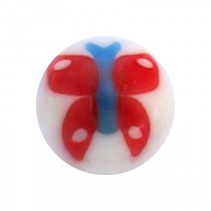 Bola para Piercing Lengua Acrílico Mariposa Azul / Rojo