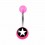 Transparent Pink Acrylic Navel Belly Button Ring w/ White Star