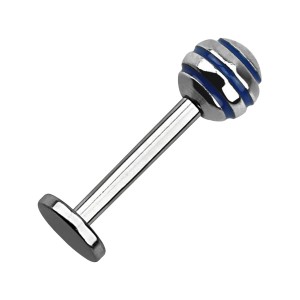 Labret-Piercing Chirurgenstahl 316L Kugel Striped Blau