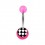 Transparent Pink Acrylic Navel Belly Button Ring w/ Checkerboard