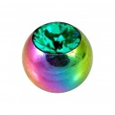 Rainbow Anodized Only Piercing Loose Ball with Dark Green Strass