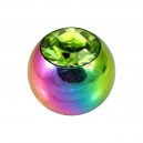 Boule Piercing Seule Anodisée Multicolore avec Strass Vert Clair