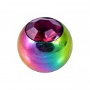 Boule Piercing Seule Anodisée Multicolore avec Strass Violet
