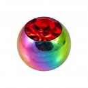 Boule Piercing Seule Anodisée Multicolore avec Strass Rouge