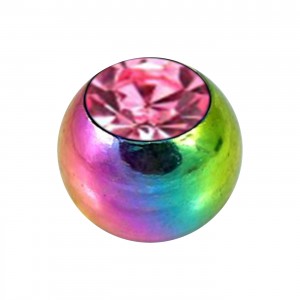Boule Piercing Seule Anodisée Multicolore avec Strass Rose