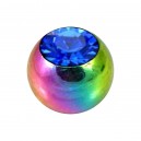 Boule Piercing Seule Anodisée Multicolore avec Strass Bleu Foncé