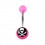 Transparent Pink Acrylic Navel Belly Button Ring w/ White Skull