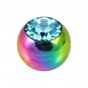 Boule Piercing Seule Anodisée Multicolore avec Strass Turquoise