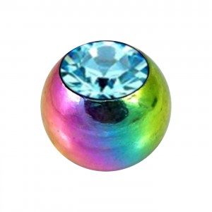 Bola Piercing Sólo Anodizada Multicolor con Strass Turquesa