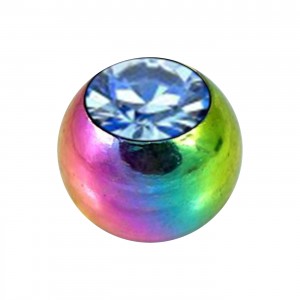 Rainbow Anodized Only Piercing Loose Ball with Light Blue Strass
