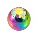 Boule Piercing Seule Anodisée Multicolore avec Strass Multicolore