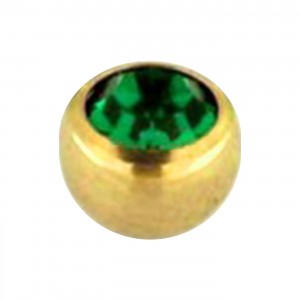 Golden Anodized Piercing Loose Ball with Dark Green Strass