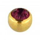 Golden Anodized Piercing Loose Ball with Purple Strass