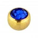 Golden Anodized Piercing Loose Ball with Dark Blue Strass