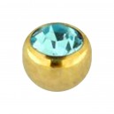 Golden Anodized Piercing Loose Ball with Turquoise Strass