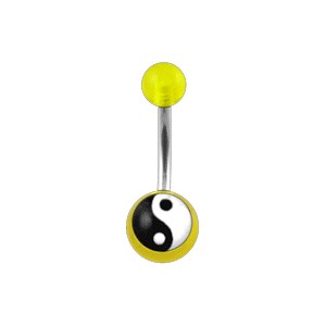 Bauchnabelpiercing Acryl Transparent Gelb Yin und Yang