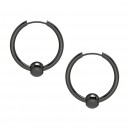 Black Moving Ball Hoop 316L Steel Earrings Ear Pair