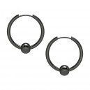 Ohrringe Stahl 316L Ring Beweglicher Ball Schwarz